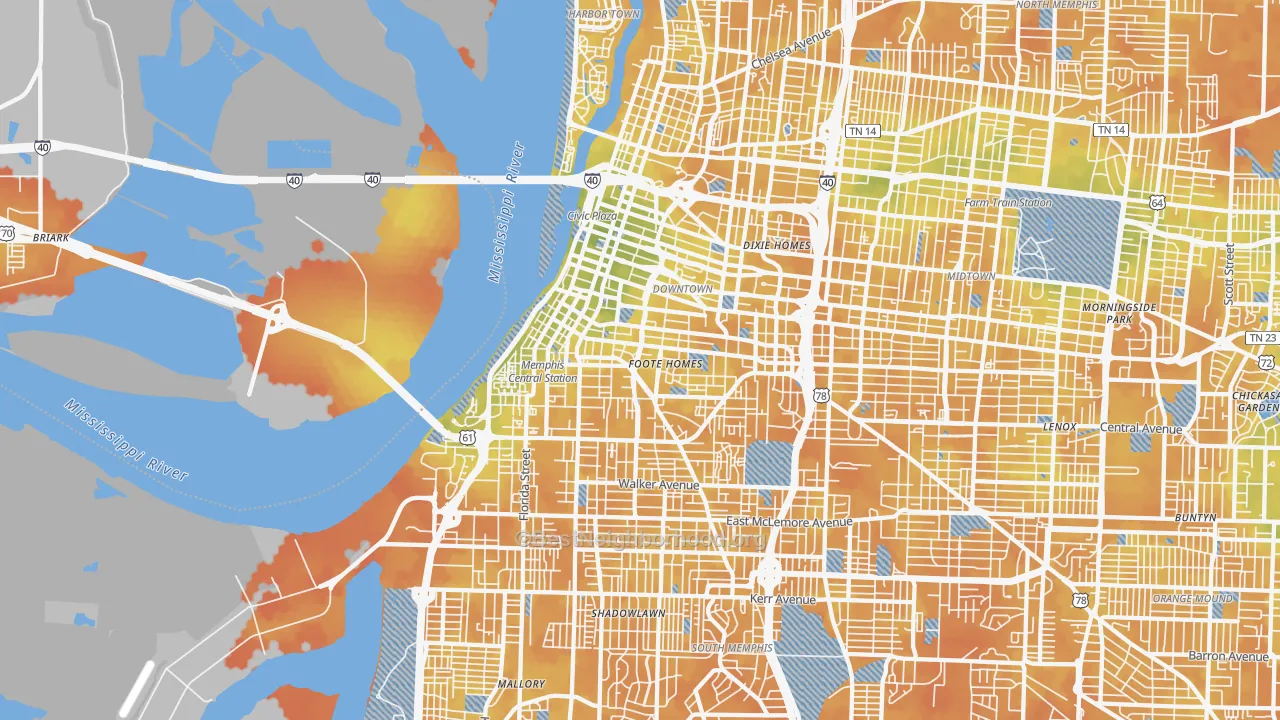 Bike Grade map of Downtown Memphis, Memphis, TN