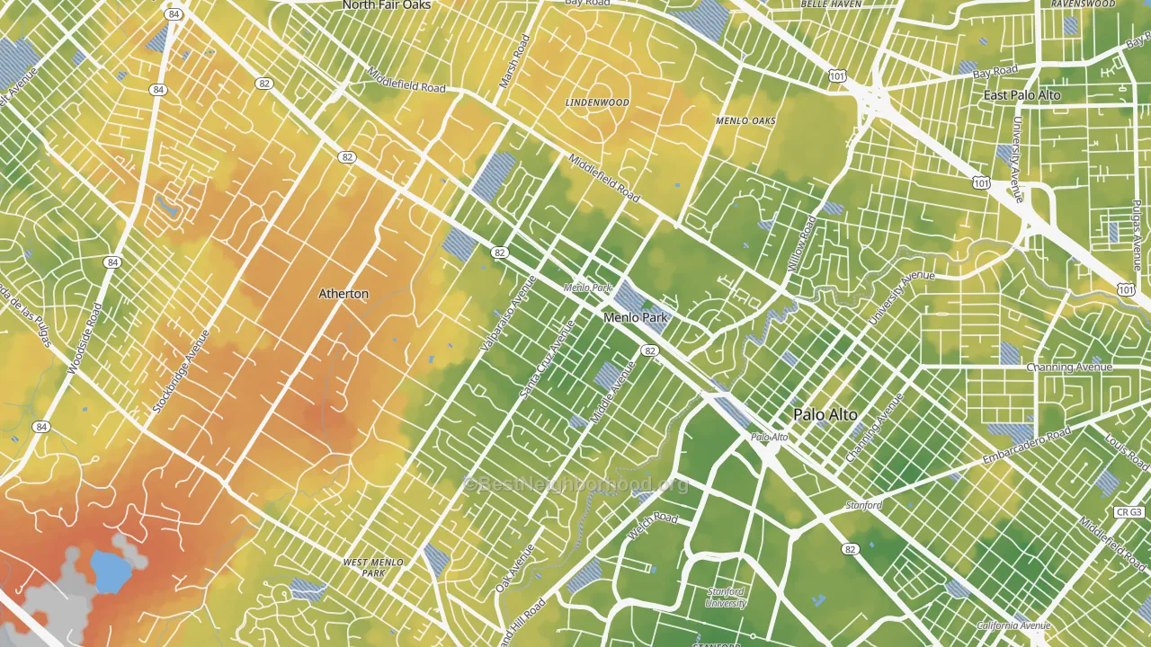 Bike Grade map of Downtown Menlo Park, Menlo Park, CA