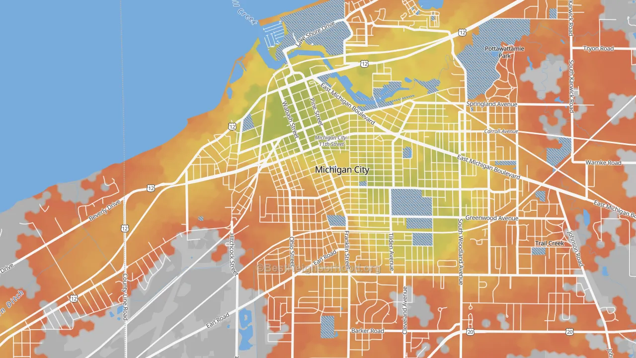 Bike Grade map of Downtown Michigan City, Michigan City, IN
