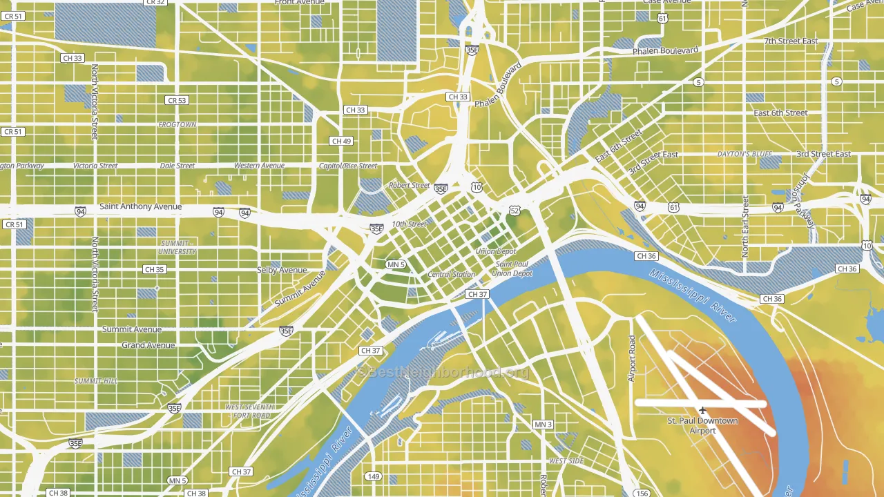 Bike Grade map of Downtown Minneapolis, St. Paul, MN