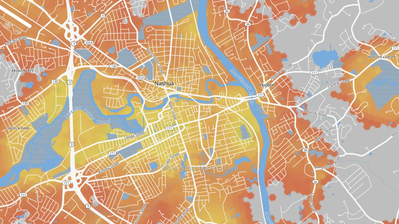 Bike Grade map of Downtown Nashua, Nashua, NH