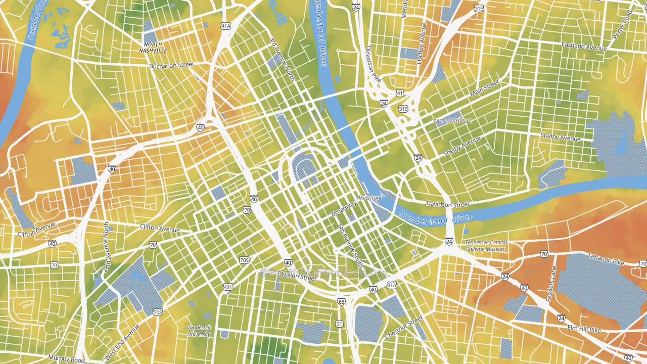 Bike Grade map of Downtown Nashville, Nashville, TN