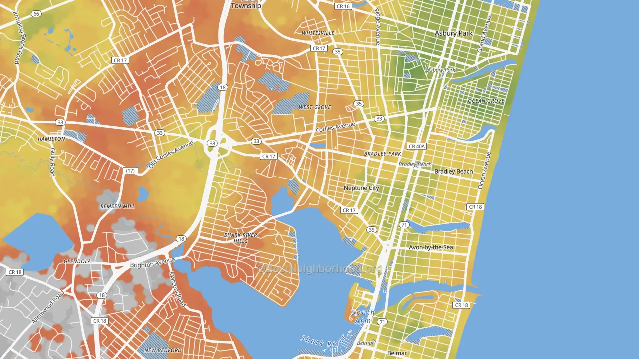 Bike Grade map of Downtown Neptune City, Neptune City, NJ