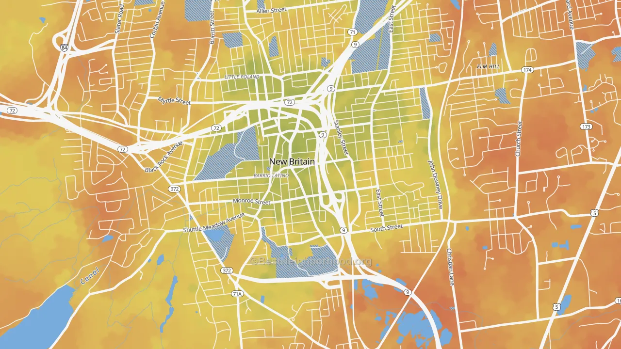 Bike Grade map of Downtown New Britain, New Britain, CT