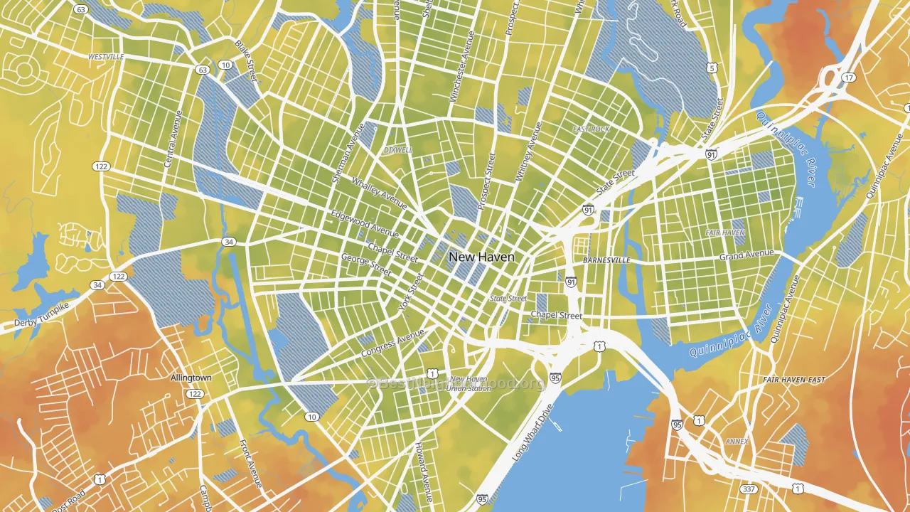 Bike Grade map of Downtown New Haven, New Haven, CT
