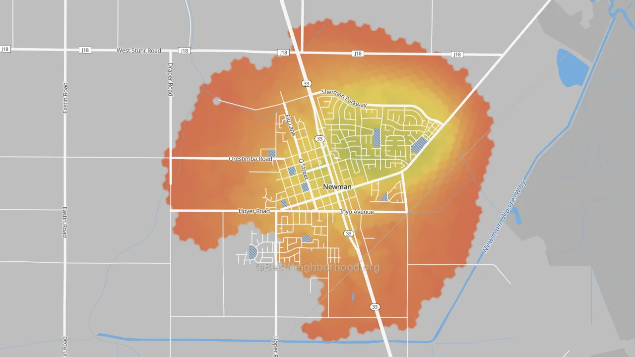 Bike Grade map of Downtown Newman, Newman, CA