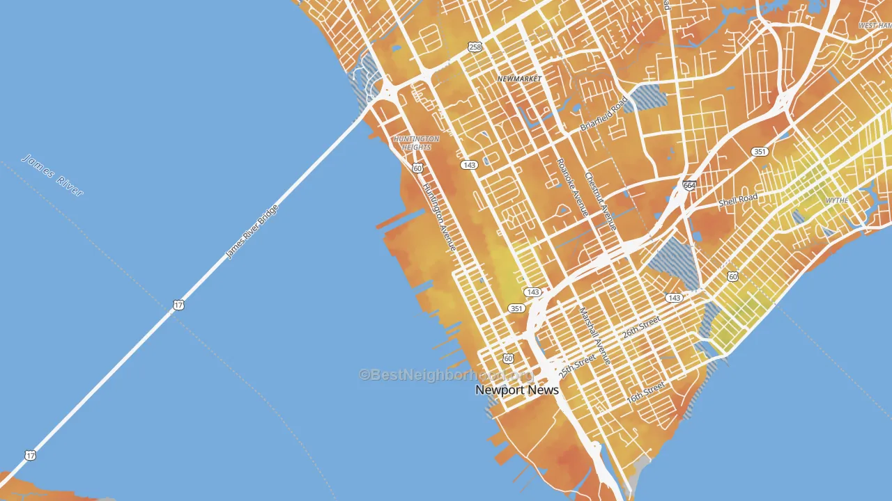 Bike Grade map of Downtown Newport News, Newport News, VA