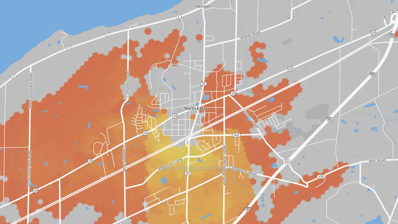 Bike Grade map of Downtown North East, North East, PA