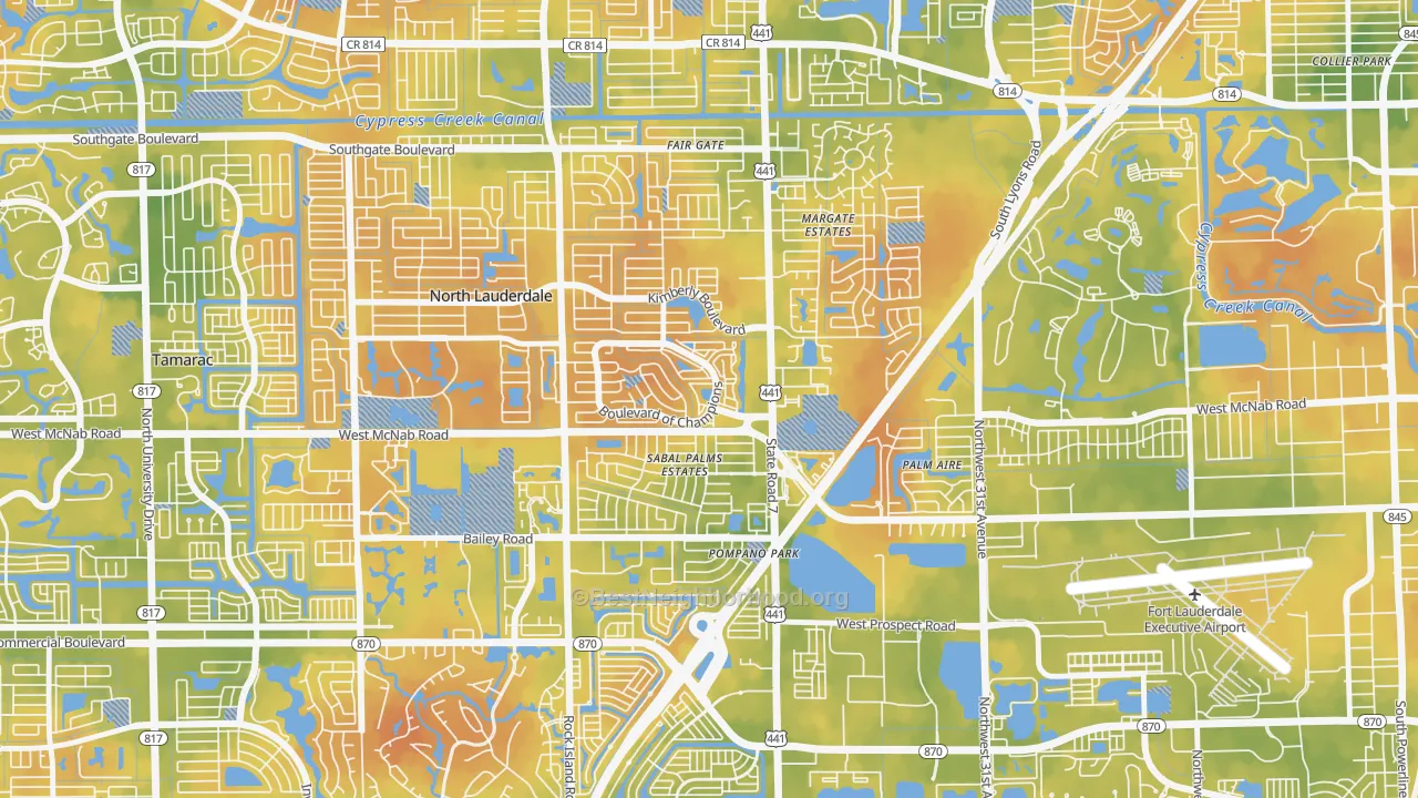 Bike Grade map of Downtown North Lauderdale, North Lauderdale, FL