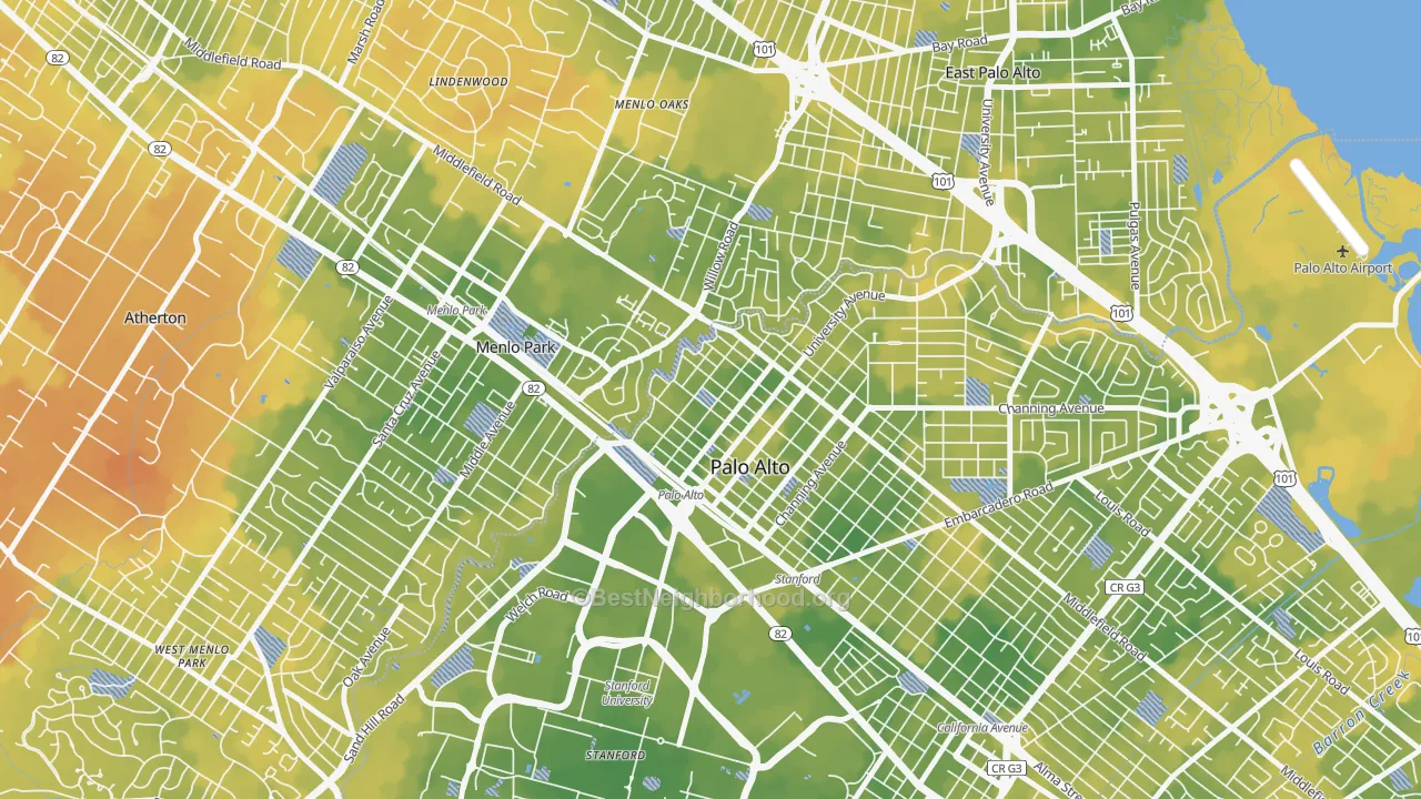 Bike Grade map of Downtown North San Jose, Palo Alto, CA