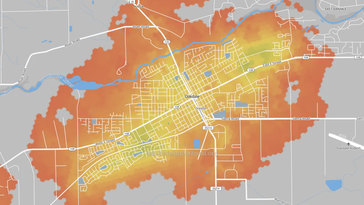 Bike Grade map of Downtown Oakdale, Oakdale, CA