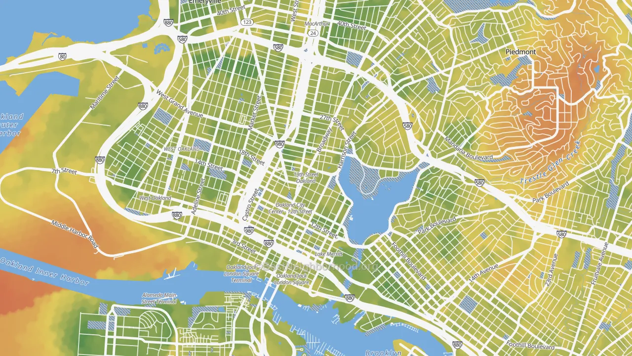 Bike Grade map of Downtown Oakland, Oakland, CA