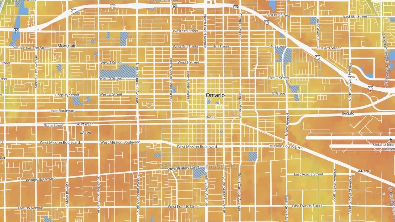 Bike Grade map of Downtown Ontario, Ontario, CA