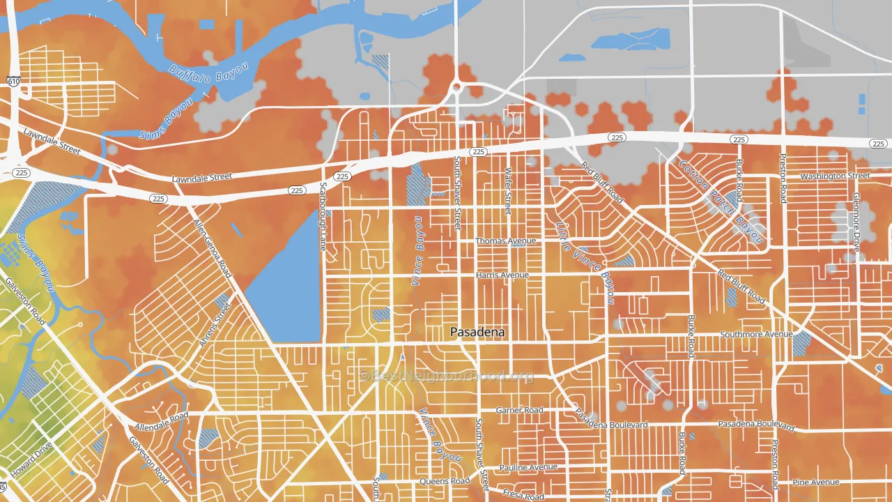 Bike Grade map of Downtown Pasadena, Pasadena, TX
