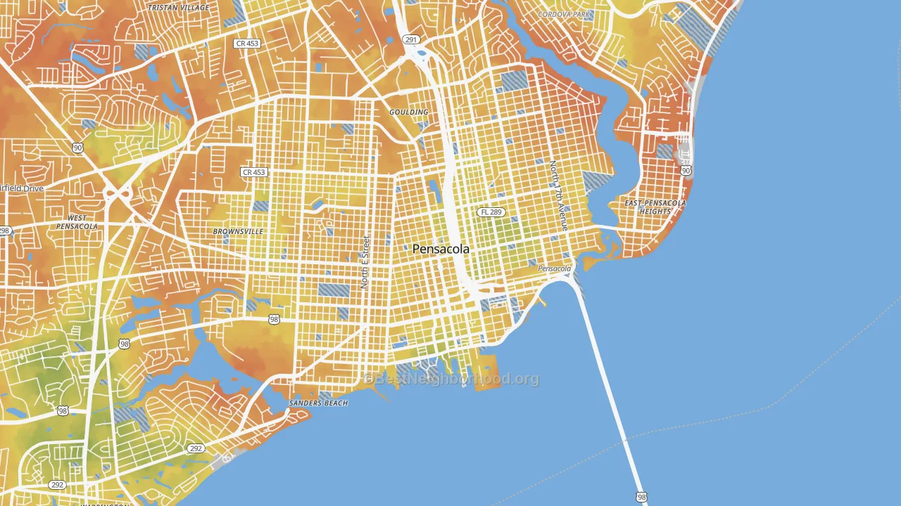 Bike Grade map of Downtown Pensacola, Pensacola, FL