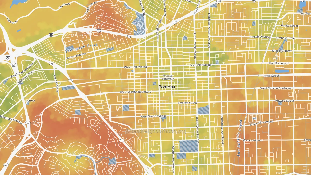 Bike Grade map of Downtown Pomona, Pomona, CA