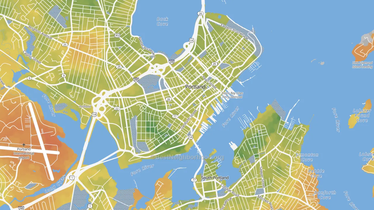 Bike Grade map of Downtown, Portland, ME