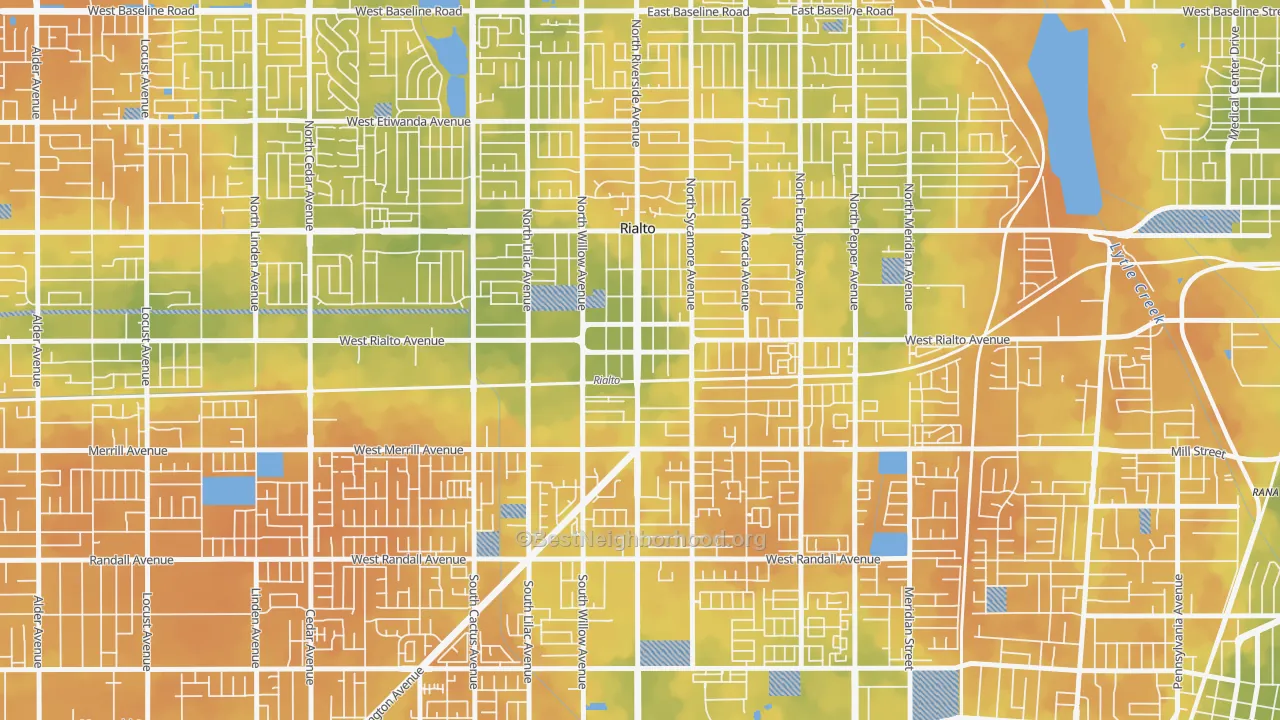 Bike Grade map of Downtown Rialto, Rialto, CA