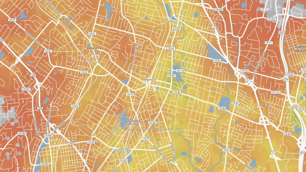 Bike Grade map of Downtown Ridgewood, Ridgewood, NJ