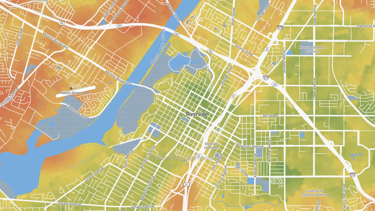 Bike Grade map of Downtown Riverside, Riverside, CA