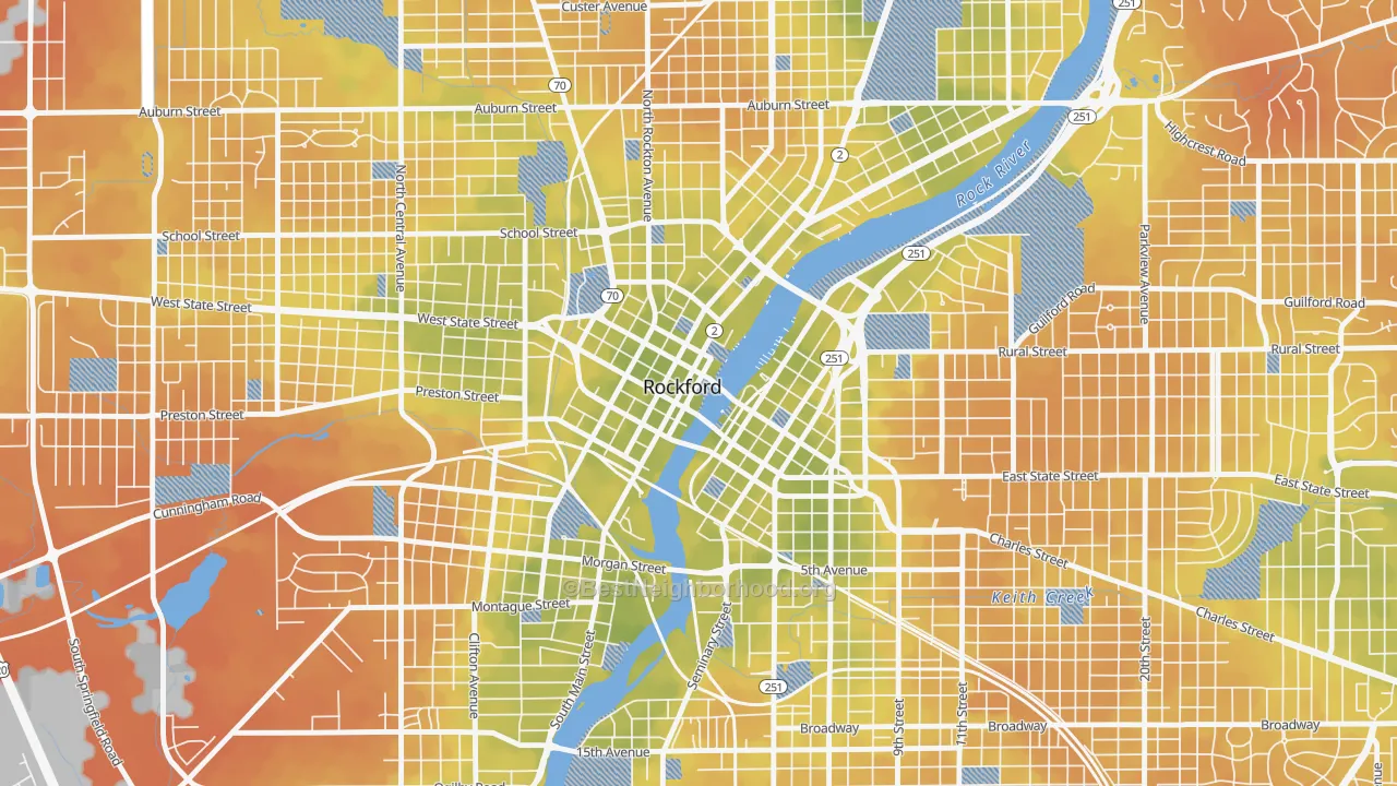 Bike Grade map of Downtown Rockford, Rockford, IL