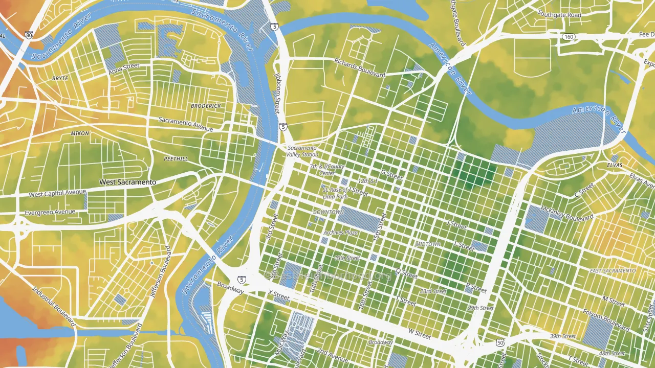 Bike Grade map of Downtown Sacramento, Sacramento, CA