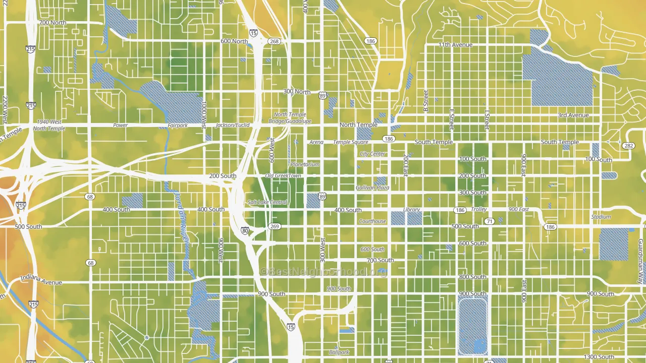 Bike Grade map of Downtown, Salt Lake City, UT