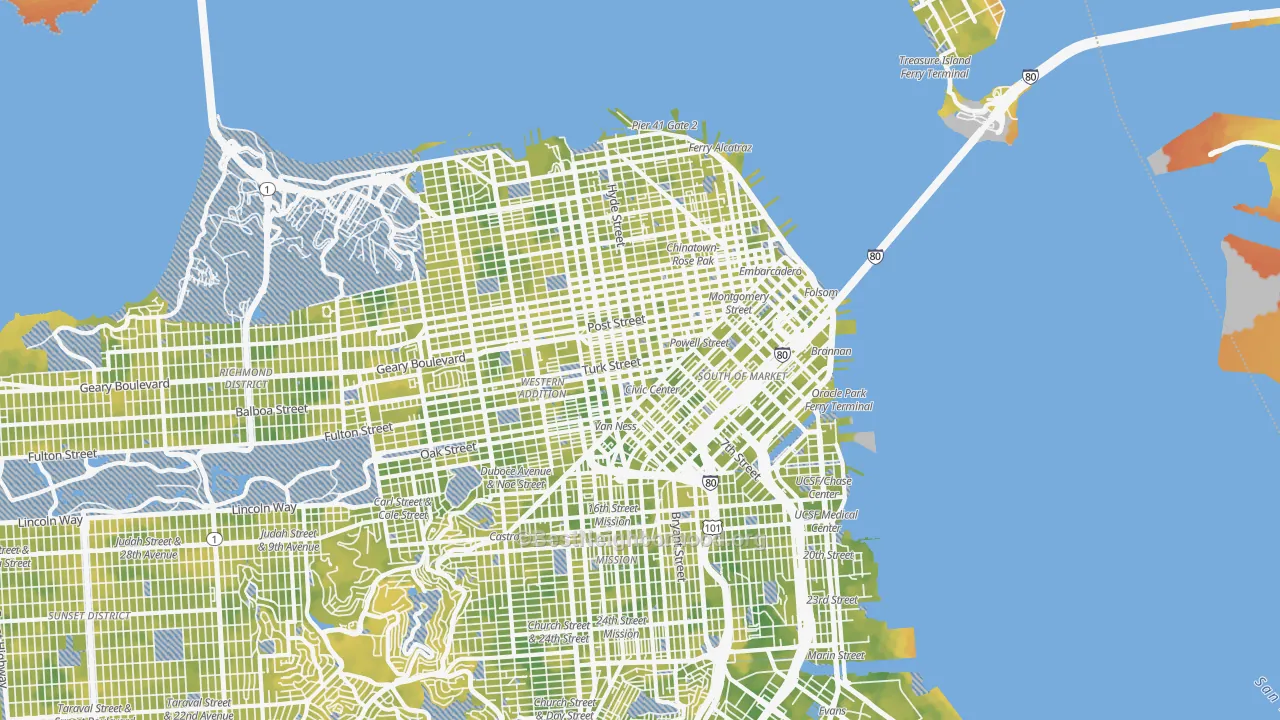 Bike Grade map of Downtown San Francisco, San Francisco, CA
