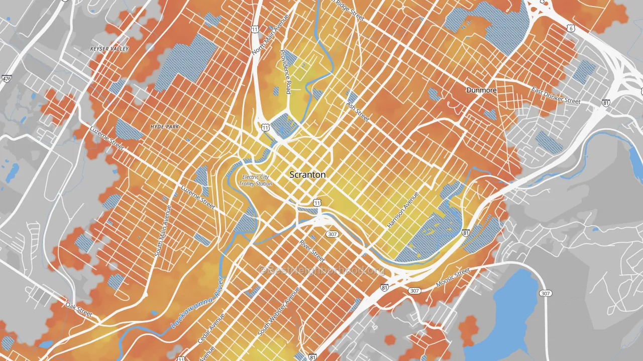 Bike Grade map of Downtown, Scranton, PA