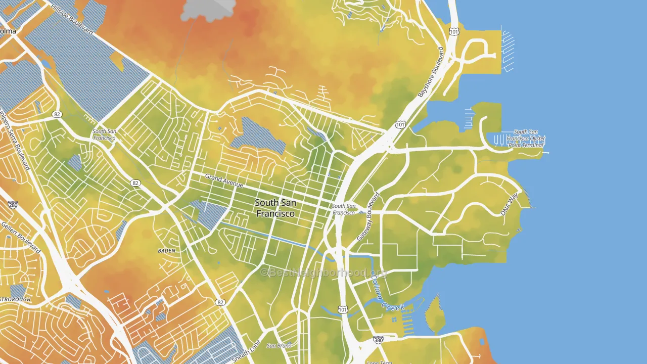 Bike Grade map of Downtown South San Francisco, South San Francisco, CA