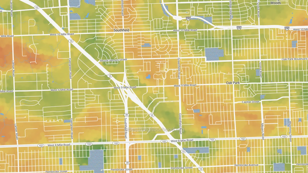 Bike Grade map of Downtown Southfield, Southfield, MI