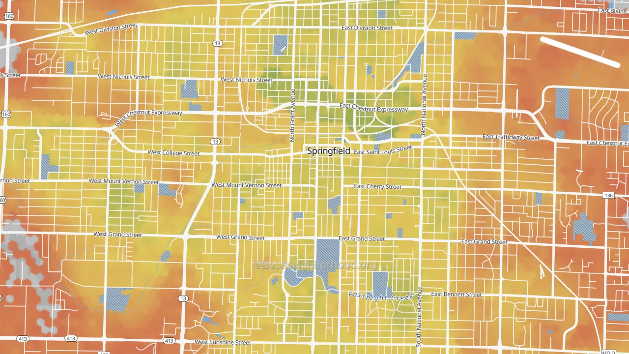 Bike Grade map of Downtown Springfield, Springfield, MO