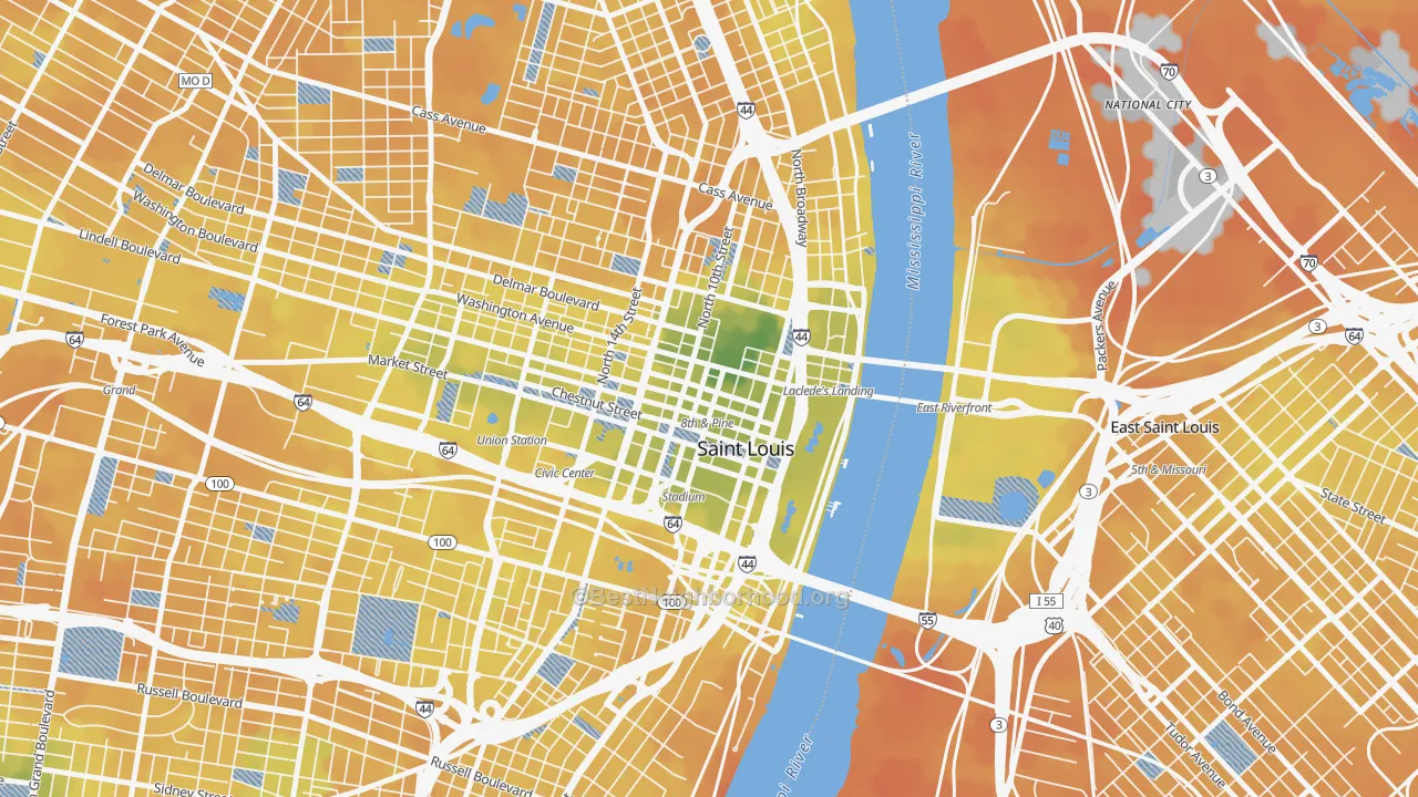 Bike Grade map of Downtown, St. Louis, MO