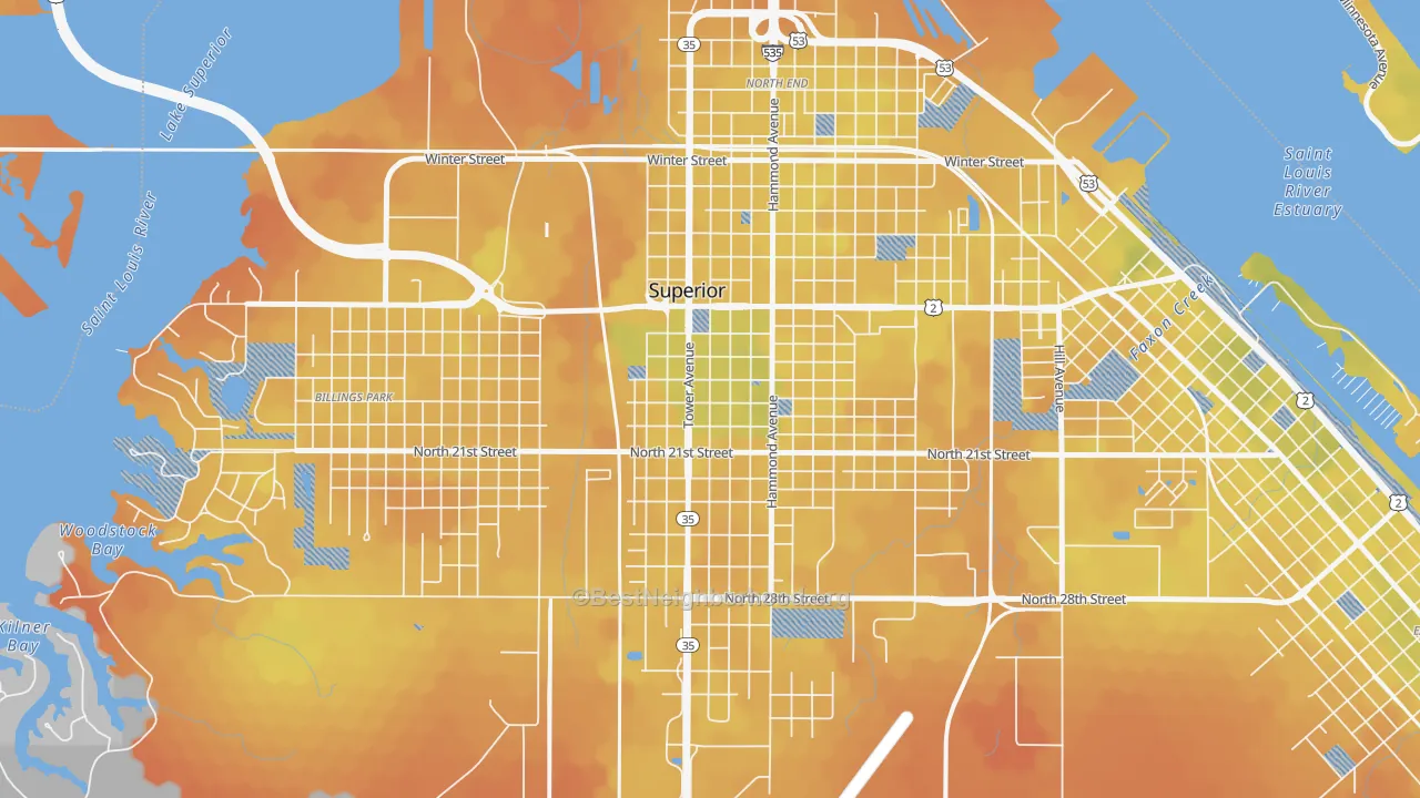 Bike Grade map of Downtown, Superior, WI