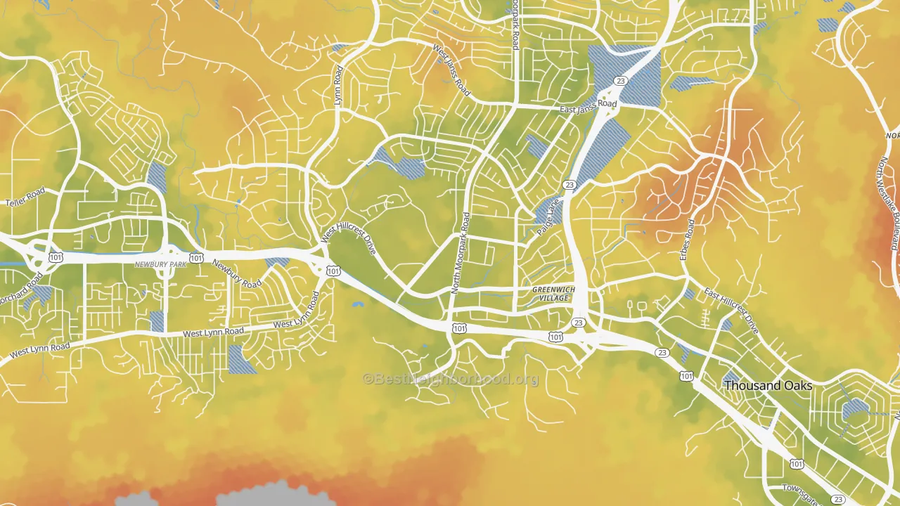 Bike Grade map of Downtown Thousand Oaks, Thousand Oaks, CA