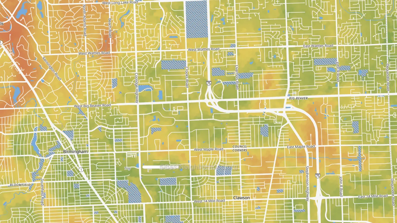 Bike Grade map of Downtown Troy, Troy, MI