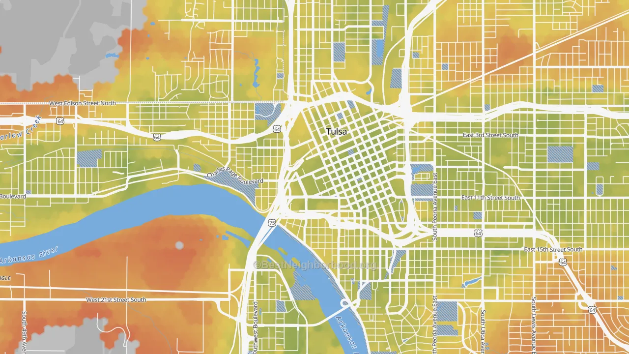 Bike Grade map of Downtown Tulsa, Tulsa, OK