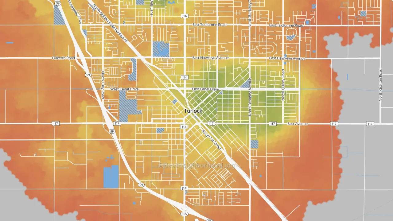Bike Grade map of Downtown Turlock, Turlock, CA