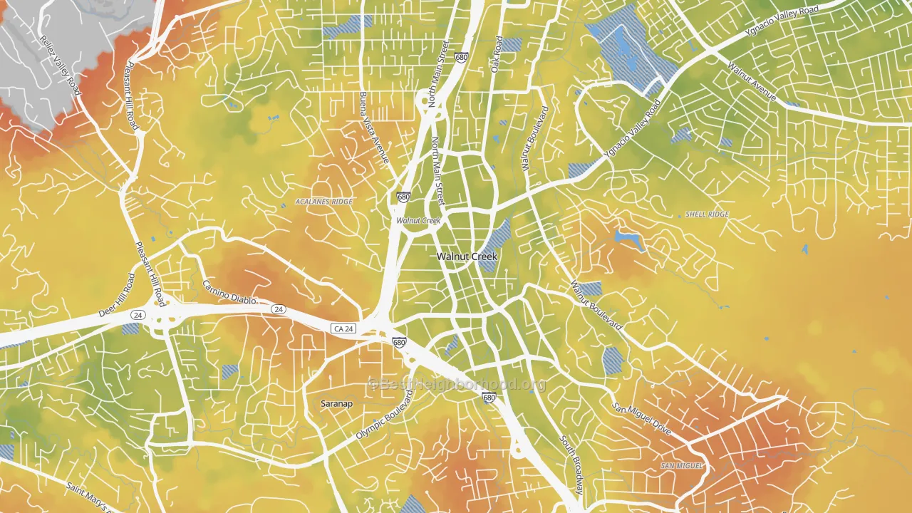 Bike Grade map of Downtown Walnut Creek, Walnut Creek, CA