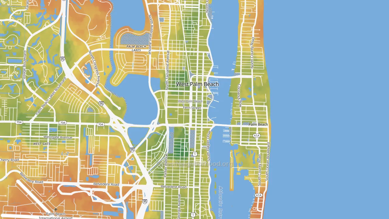 Bike Grade map of Downtown West Palm Beach, West Palm Beach, FL