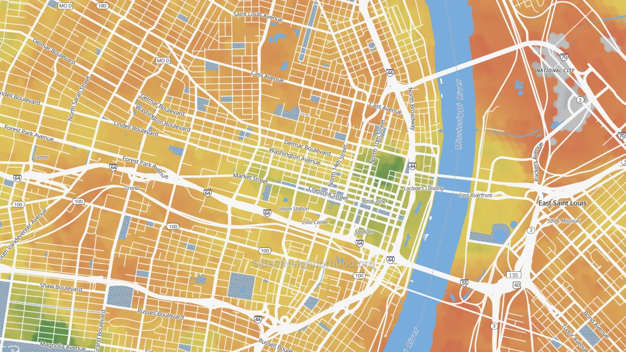 Bike Grade map of Downtown West, St. Louis, MO
