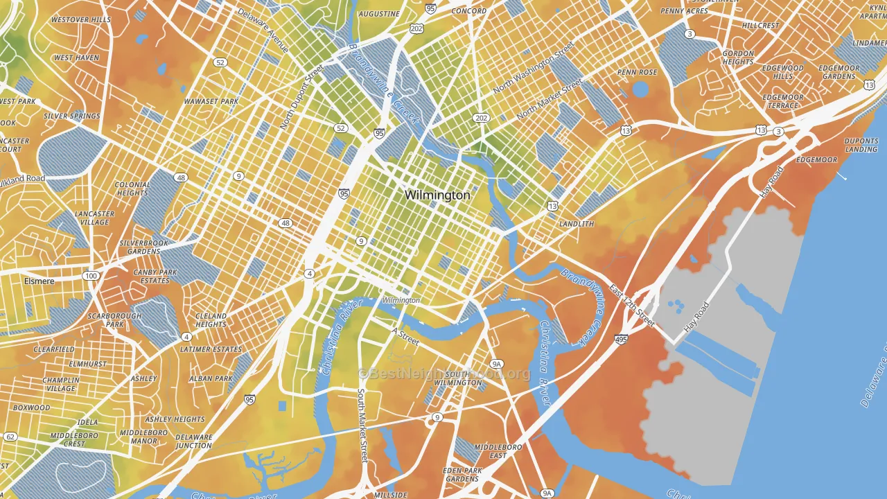 Bike Grade map of Downtown, Wilmington, DE