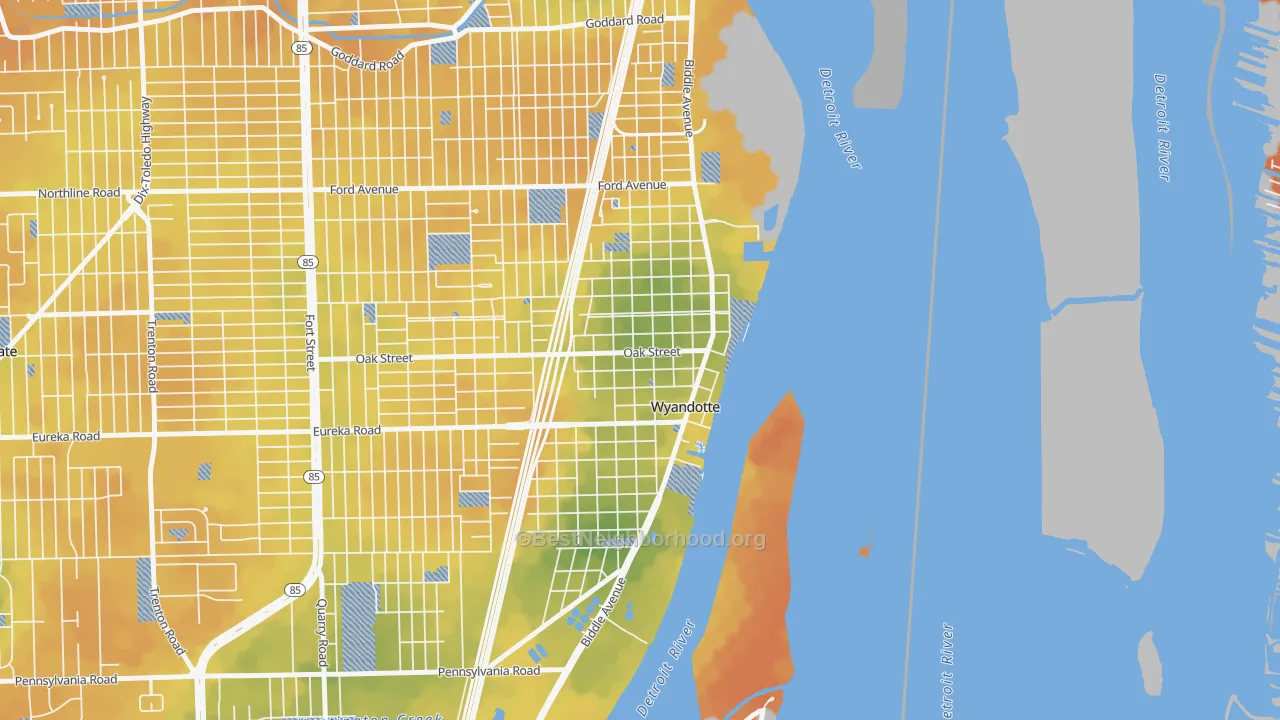 Bike Grade map of Downtown Wyandotte, Wyandotte, MI