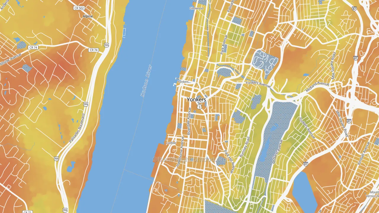 Bike Grade map of Downtown Yonkers, Yonkers, NY
