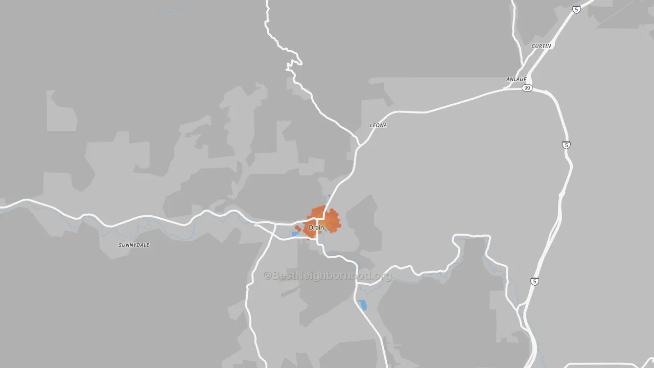 Bike Grade map of Drain, OR