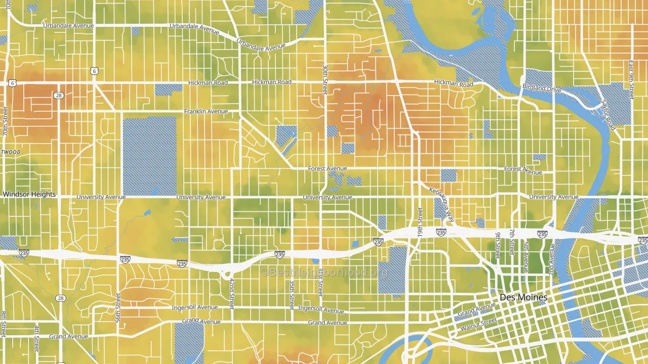 Bike Grade map of Drake, Des Moines, IA