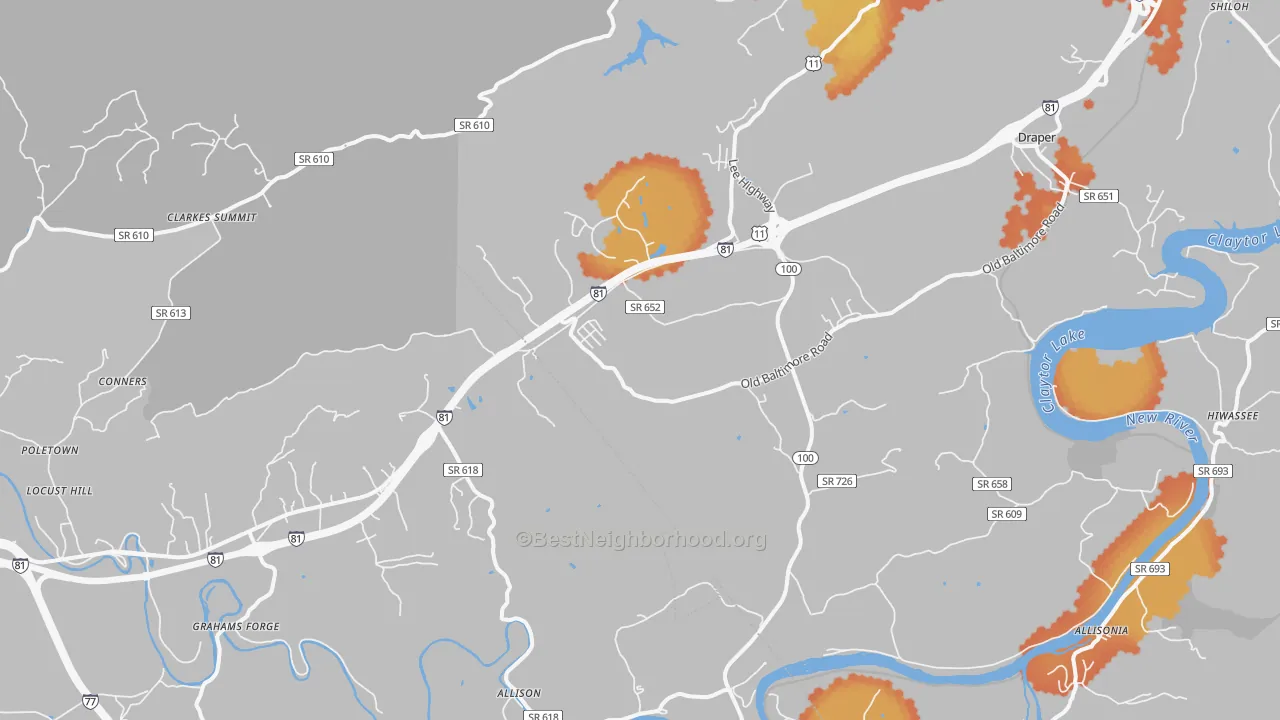 Bike Grade map of Draper, VA
