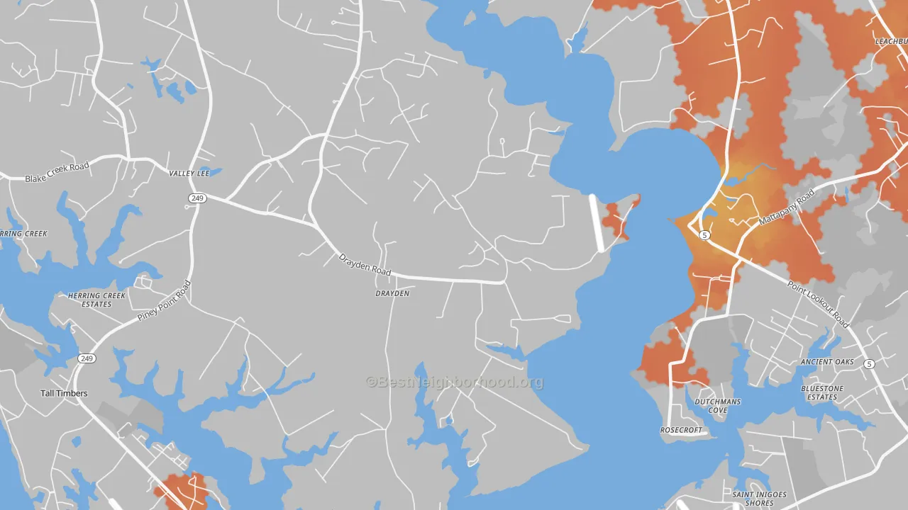 Bike Grade map of Drayden, MD