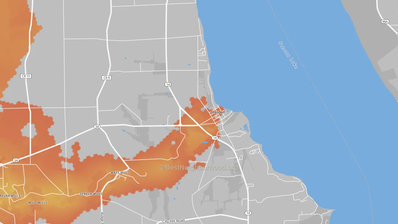 Bike Grade map of Dresden, NY