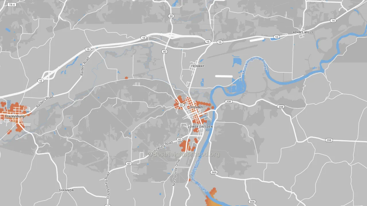 Bike Grade map of Dresden, OH